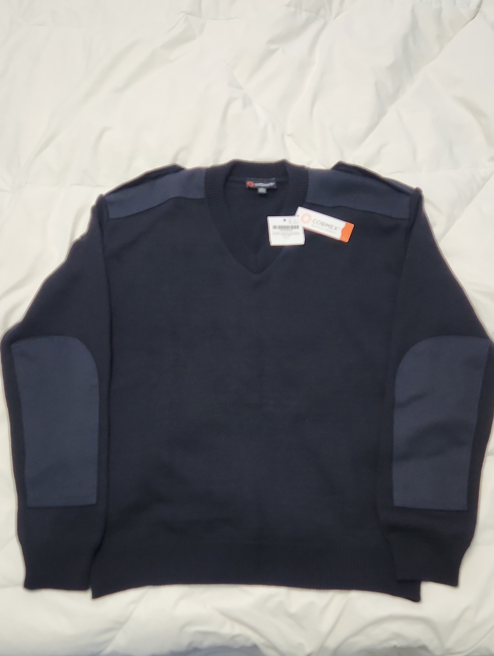 Men's CP Police Navy Military V-Neck Sweater with Elbow & Shoulder Epaulettes